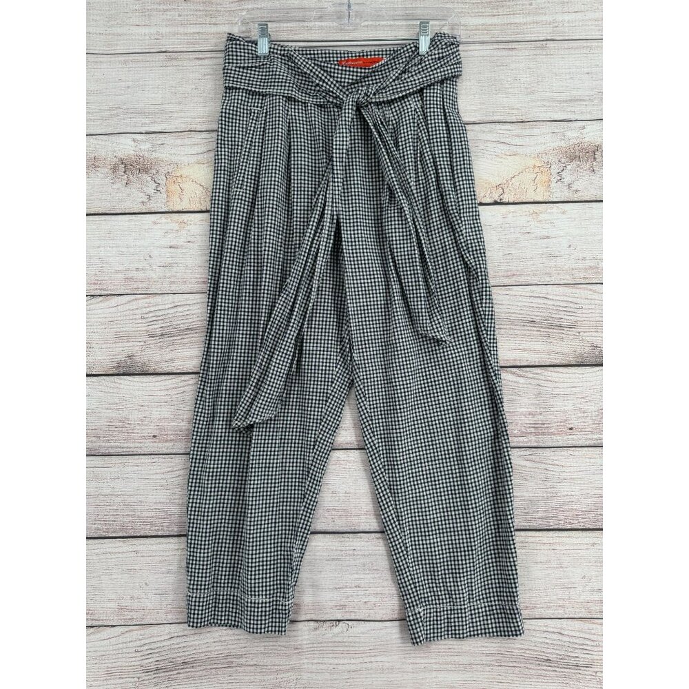 Cartonnier Anthropologie Checkered Tie Belt Pants Women's Size‎ 8 White/Gray